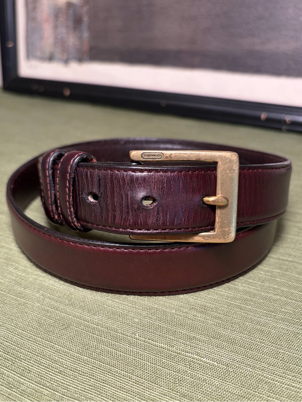 38 Coach Men's Leather Belt Burgundy brownish w brass. Made in Italy.